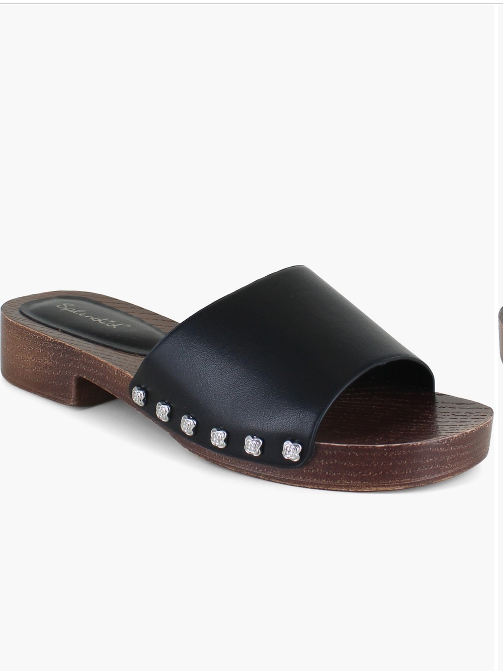Splendid Black Leather Beaded Platform Slide Sandal